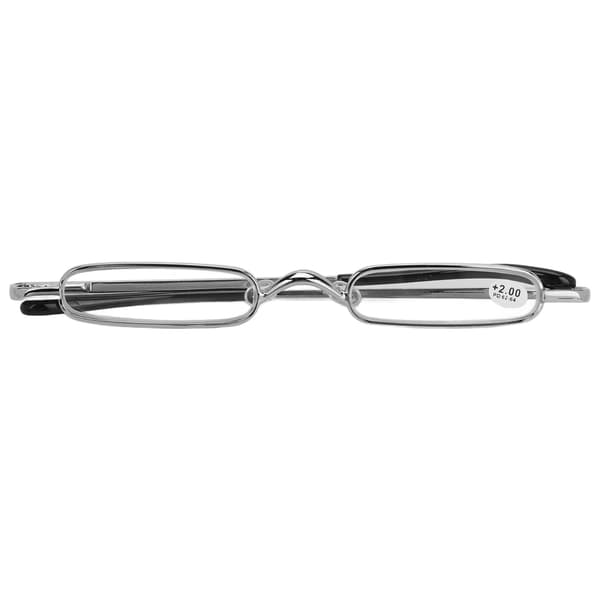 Slanke lesebriller, små, bærbare, rustfrie metall HD mini lesebriller med etui, eldre menn og kvinner, sølv +200