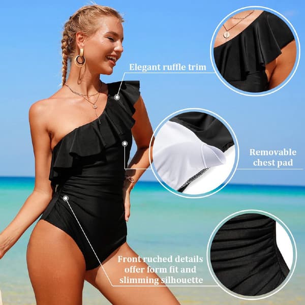 Ruffle One Shoulder Slimming badedrakt for kvinner, L