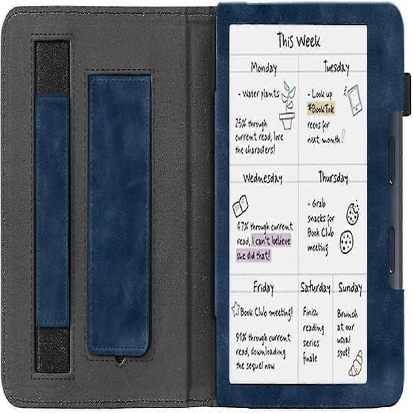 Stativfodral för 7\" Kobo Libra Colour (2024), Premium PU-läder stativskydd med handrem och automatisk Black