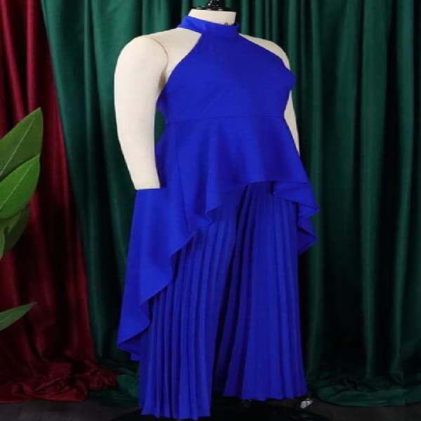 Sommarmode Rygglösa vida byxor blå Blue 2XL