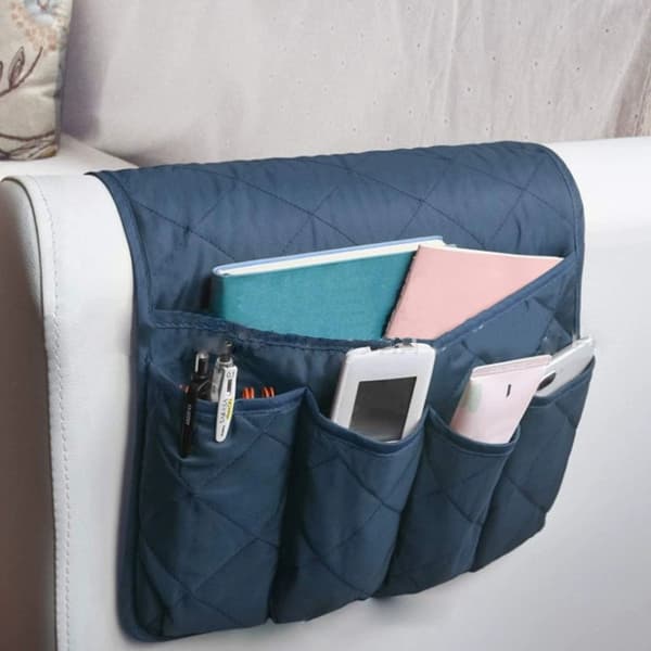 Soffa 5 fickor förvaring armstöd organizer hängande sängficka Deep Blue