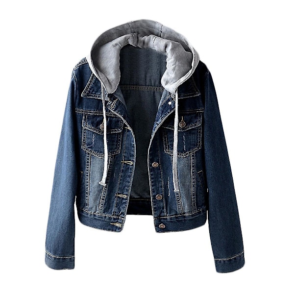 Casual jeansjacka för dam med avtagbar huva, mörkblå L Dark Blue