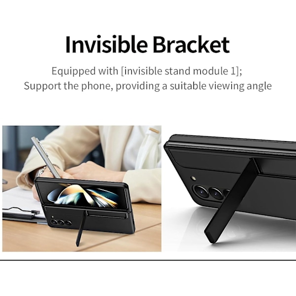 Fodral för Samsung Galaxy Z Fold 6 med S Pen, utbytbar S Pen-hållare & stativ, matt PC, stöttåligt helkroppsskydd black