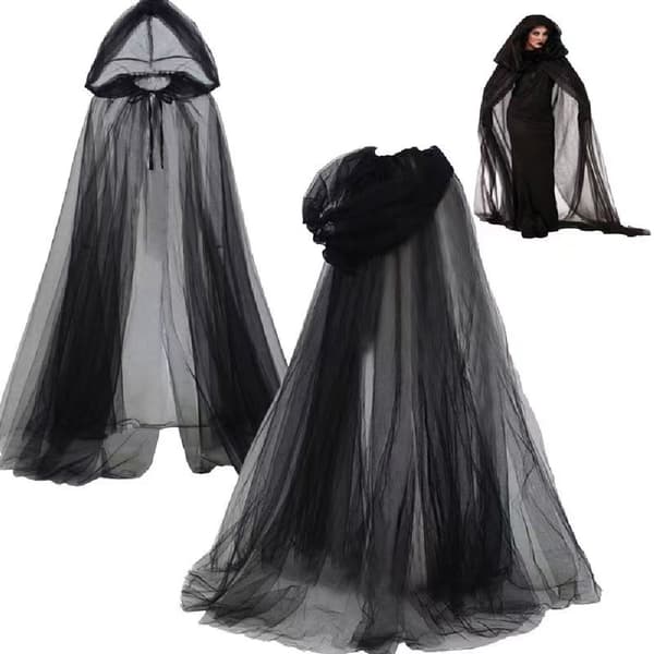 Halloween cosplay spøgelse cosplay hættekappe død heks mesh lang kappe gallafest performance kostume 1.5M (Lilla) B