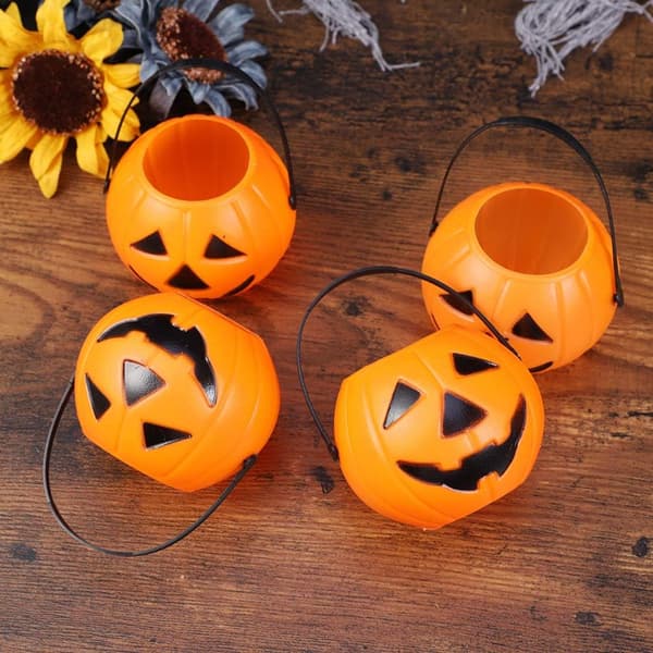 20 stk Halloween Gresskarbøtte Plastbøtter Med Håndtak Godteribøtte Gresskarbøtter For Knask Eller Knep melodramatic smiley face