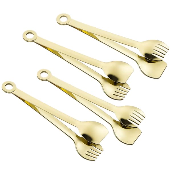 Premium Små Serveringstænger - 15 cm Rustfri Forretstænger, Sæt med 4 Gold