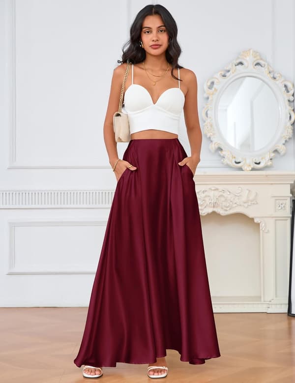 Dame satin A-line nederdel, festnederdel 2 S
