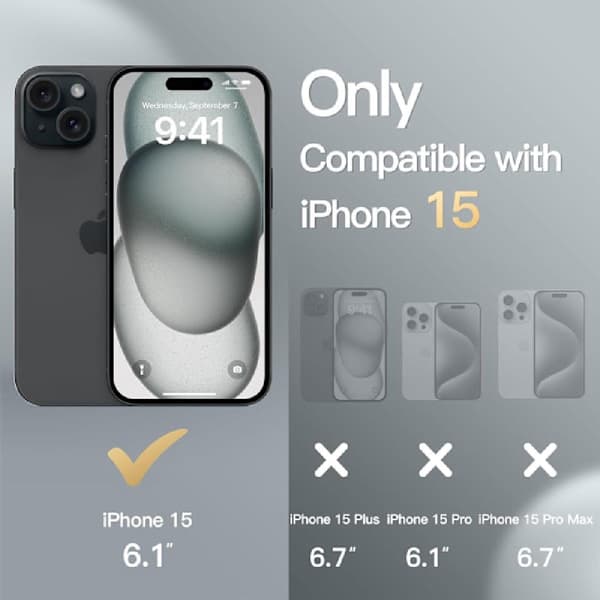 iPhone 15 Pung Etui Sort, Flip Læder Etui med Kortholder og Stand