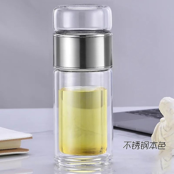 Te Vattenflaska Högt Borosilikatglas Dubbla Lager Te Vattenkopp Infuser Tumbler Dricksartiklar Vatten Gray 350ml
