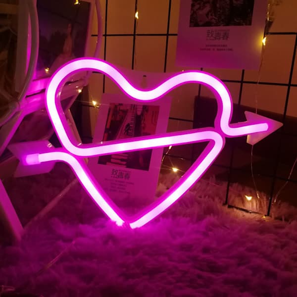 Hjärtformade neonskyltar USB/batteridriven väggdekor i akryl