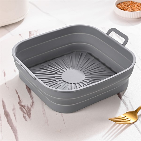 Vikbar fyrkantig Air Fryer silikonform 17,5 cm 2-pack Grå Grå