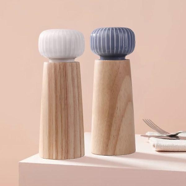 Salt- och pepparkvarnset - Trä och keramisk pepparkvarn kryddkvarn med justerbar grovlek, 17,5 cm (med bricka) Guanguan