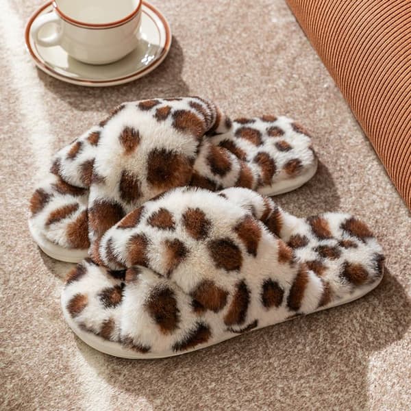 Bløde bomuldstøfler med leopardprint