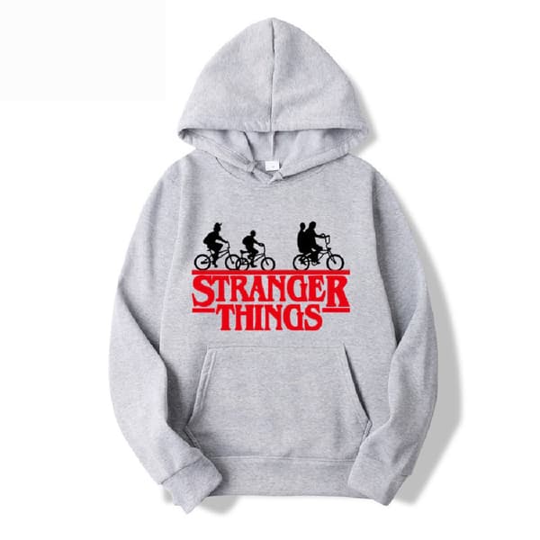 Stranger Things trykt hettegenser med fleecejakke - Lys grå - Størrelse 2XL Lys grå Light Grey 2XL