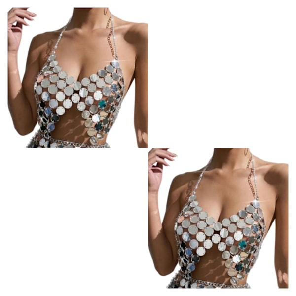 1/2 Kvinder Mavedans Paillet Crop Top til Stranddans Top M Top M 2Set