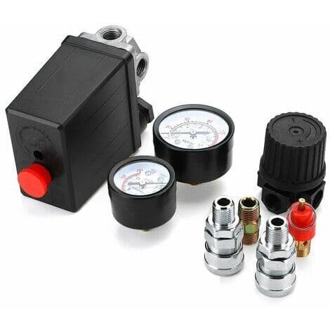 220V Tryckströmbrytare Kontrollventil Regulator – Tryckområde 0-180 PSI – Snabbkoppling – G1/4 Gänga