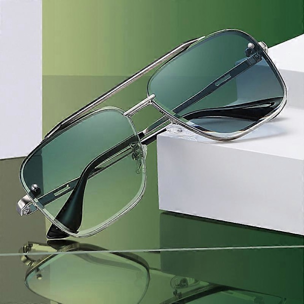 Nya Gradient Solglasögon för Män Mode Metall Stora Ramlösa Solglasögon Märkesdesign Lyx Lunette De Soleil Homme UV400 Guld Transparent As Picture Gold Transparent