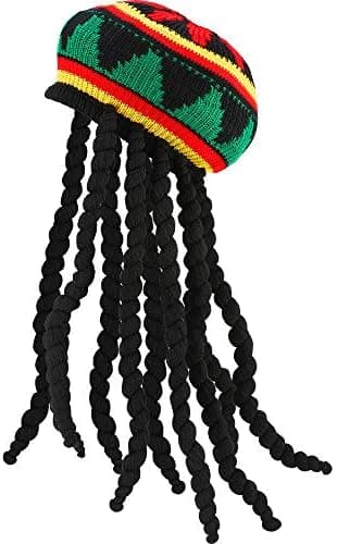 Rasta Hat med sorte dreadlocks paryk Rasta paryk med dreads sjov hat, 1 stk