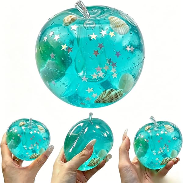 Blå Ocean Slushy Æble Squishy, Gelfyldt Fidget Klemmelegetøj til Angstdæmpning