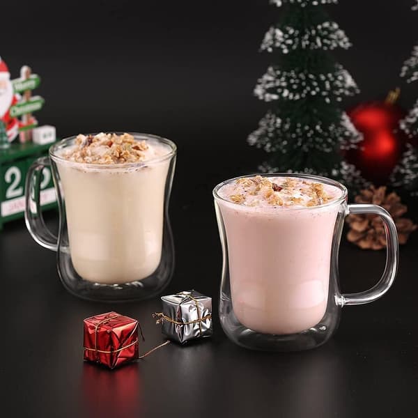 2x350ml Dobbeltvæggede Kaffeglas Krus Cappuccino Latte Macchiato Glas Kopper med Hanke Resistente Glas Kopper til Kaffe Te