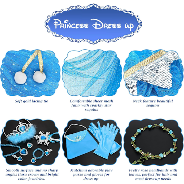Prinsesscape-set, 12 st Prinsesskläder för Liten Flicka, Prinsessklänningar för Flicka 3-8 År Födelsedagspresent Blue