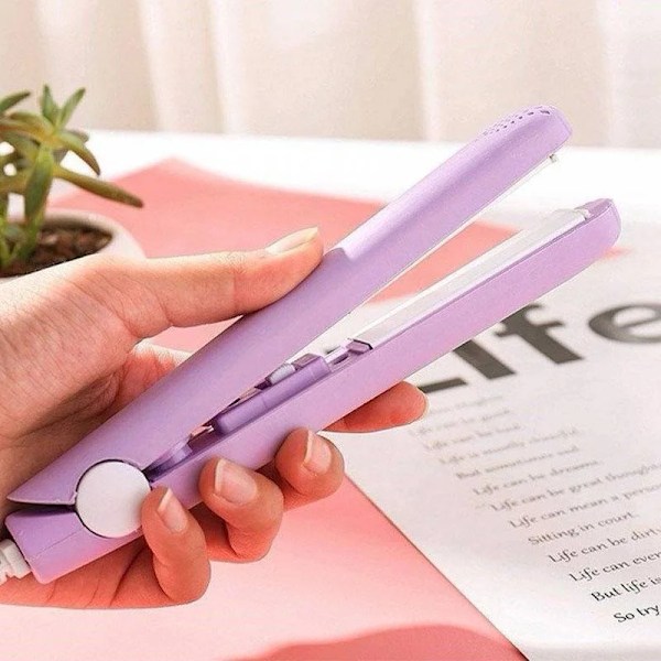 Bärbar keramisk mini-locktång för hår lila 16,5 cm × 8,5 cm × 4,5 cm purple