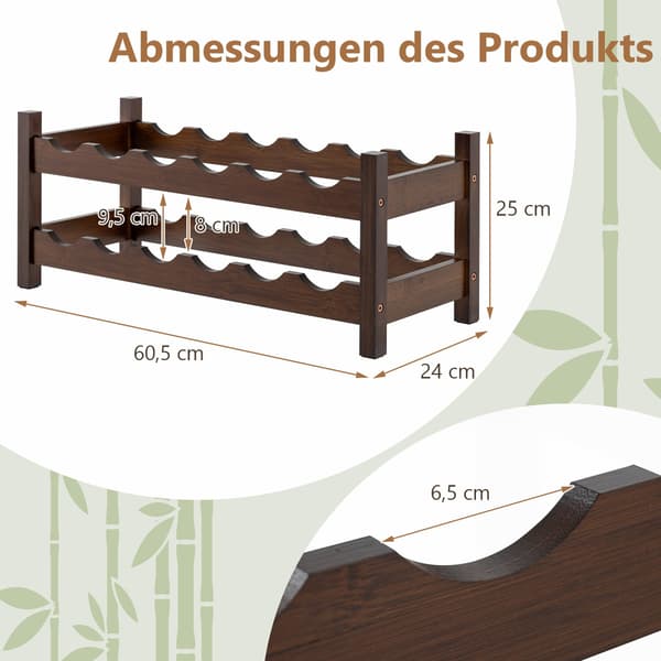 Bambuinen viiniteline 12 pullolle, 2-tasoinen teline 2150