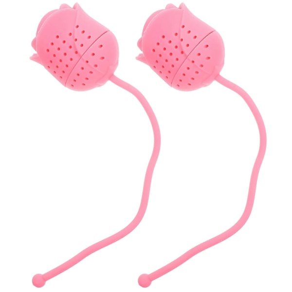 2 st Silikon Tesilar Lös Te Infuser Rosblomma Form Lösbladste Infuser Pink 16.3x4CM