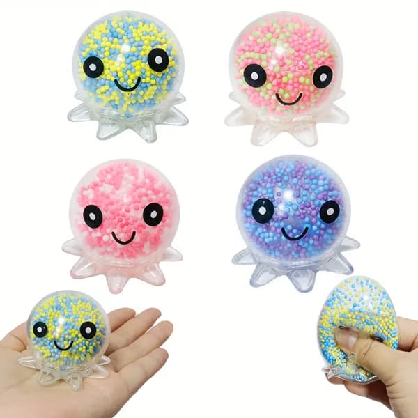 4-pak Squishy Fidget Legetøj til Børn & Voksne - Stressbolde & Blæksprutte Klemmebolde