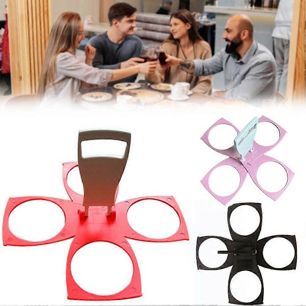 Hopfällbar Mugghållare/Bärbricka Takeout Kaffe Dryck Öl Dryckeshållare för 3/4 Muggar Black 1pc