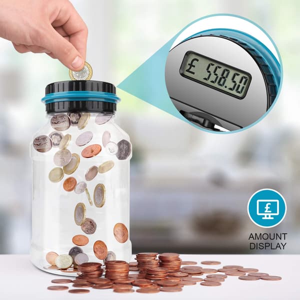 Digital myntbank, digital räknande spargris, stor spargris, drivs av 2 AAA-batterier (ingår ej)