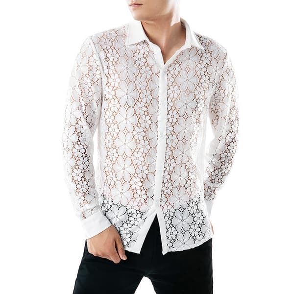 Blomstrete blondeskjorter for menn, hvit White S