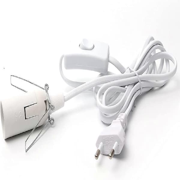 Kabel til saltlampe med bryter - E14-1,8 m - Sokkel til saltlampe, hvit