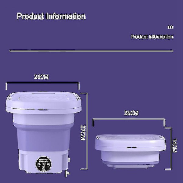 8L Hopfällbar Tvättmaskin Portabel Strumpor Och Underkläder Infällbar Hushålls Tvättmaskin 3 Modeller Med CentrifugeringBY Lila Purple EU