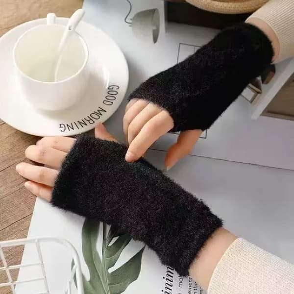 Damers varma stickade vinterhandskar med öppen tå och ullfoder A3