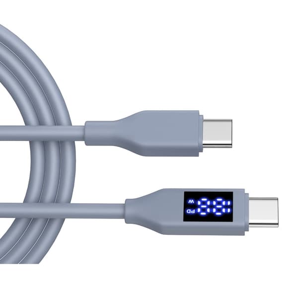 USB C hurtigopladningskabel med LED-display, der viser strømstatus, 480 Mbps dataoverførselshastighed, silikone dobbelte Type C-ender