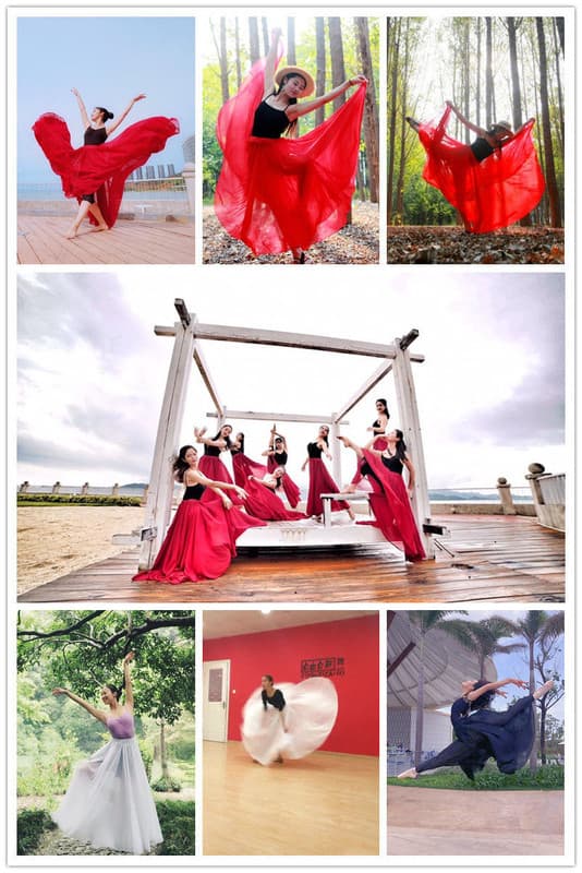 720 Silkeagtig Tynd Chiffon Elastisk Talje Lang Dansenederdel til Mavedans Rød Rød Red 90cm