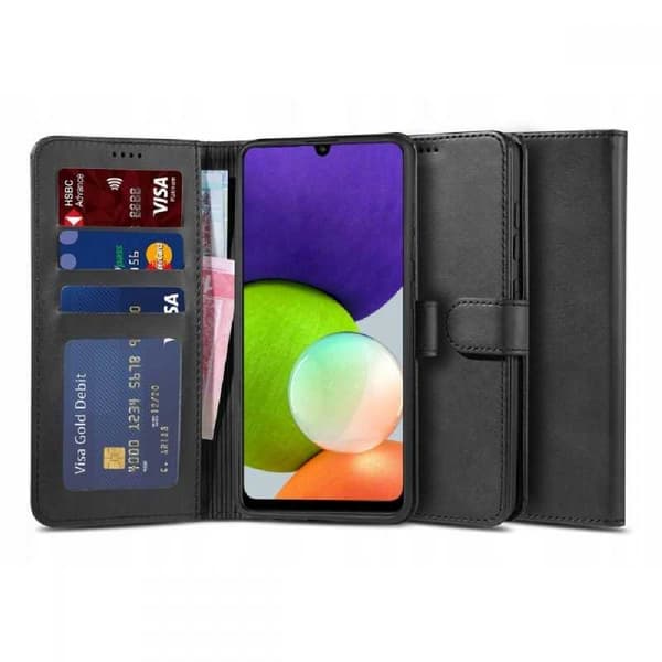 Samsung A22 5G Plånboksfodral PU-läder 4-FACK black Svart