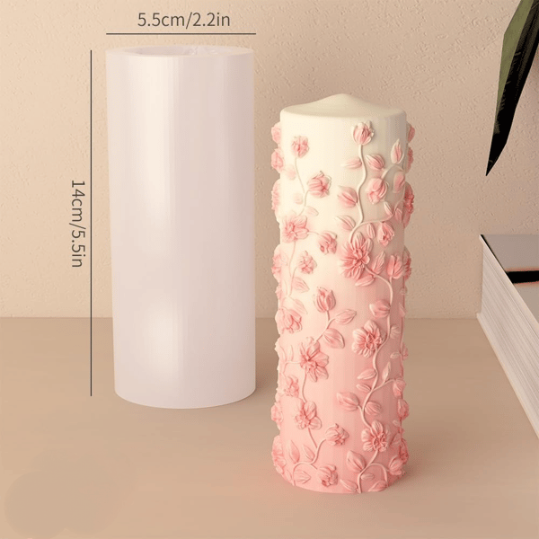 Preget sylinder silikonform, 3D-mønster stearinlys og gips håndverkssett for dekor, DIY rør diffusersteiner med ornamentdesign style A