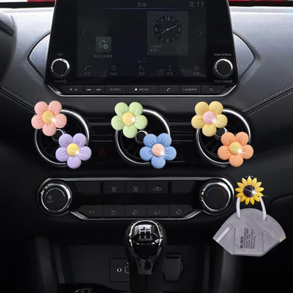 Søte tusenfryd-bilventilklips, 6-pakning, blomsterformede bilduftventilklips, bilduftdispenser-ventilklips