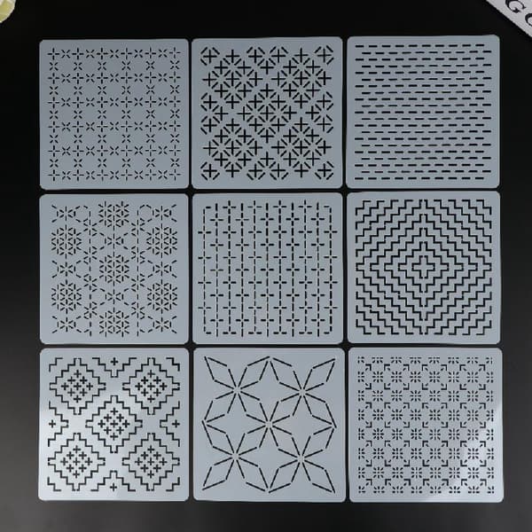 9/32 stk. Sashiko Broderiskabelon DIY Geometrisk Patchwork Sæt 9 stk. 9Pcs