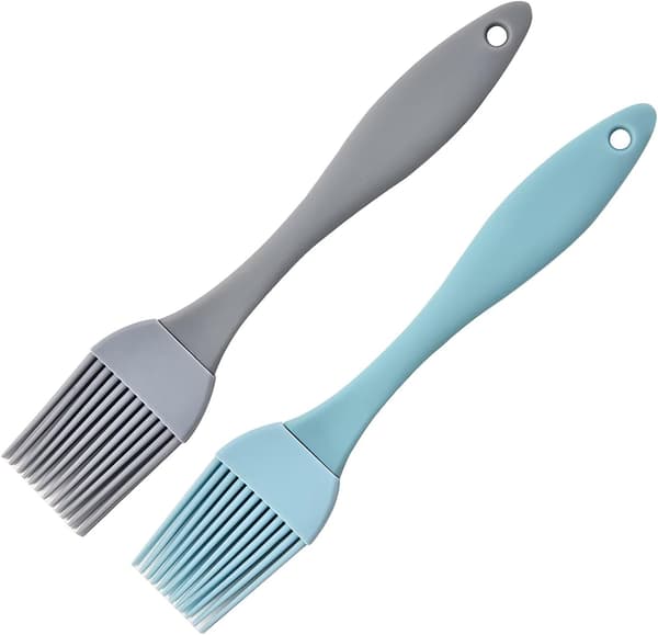 Set med 2 silikonbakpenslar, 17 cm, för matlagning, bakning, grillning, pensling och BBQ - Grå, blå