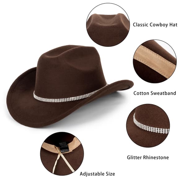 Glitrende Sølv - Sort Cowboyhat til Kvinder - Western Glitrende Rhinestone Cowgirlhat (Størrelse M) Brown