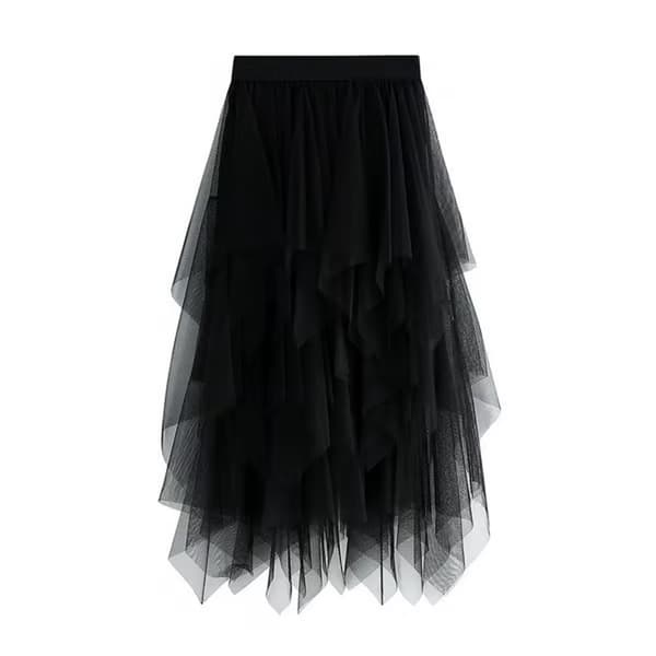 Tyllkjol för kvinnor med resår i midjan och mesh, lång kjol black