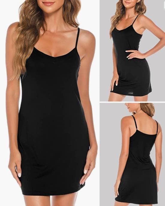 Modalstoff justerbar spaghetti-stropp V-hals underkjole black L