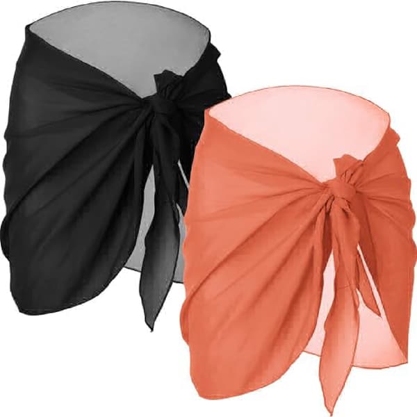 Sort Orange 2-pak kvinders strand sarong bikini wrap nederdele wrap til chiffon badedragt