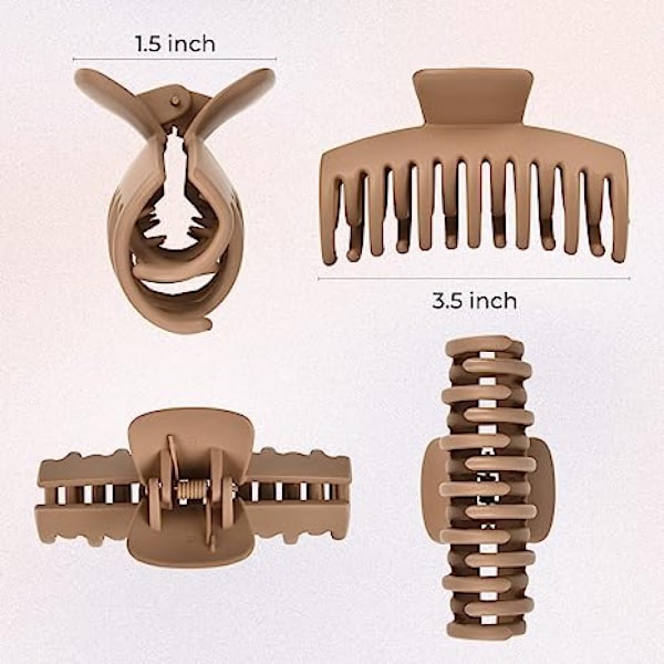3 st Stora Hårklämmor med Dubbla Rader av Tänder 9 cm Mellanstora Hårklämmor för Tjockt Långt Hår Håraccessoarer (Neutral)