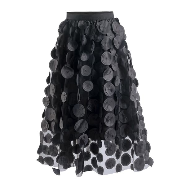 Customs Skjørt Kvinner 3D Polka Dot Mesh Flowy A-Line Midi Skjørt black