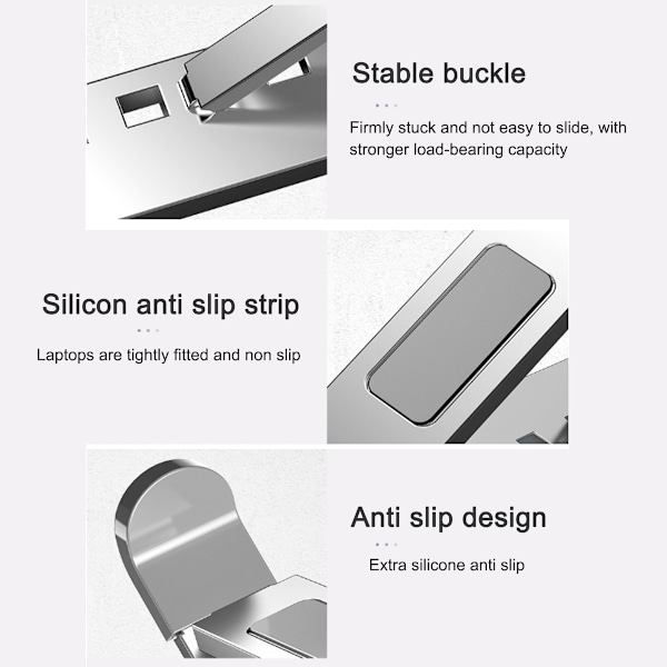 Bärbart laptopställ för skrivbord, lättviktigt aluminium dubbla lager hopfällbart höjd- och vinkeljusterbart ergonomiskt Gray