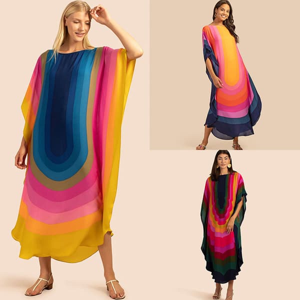 Dame strandkjole i regnbuefarver, plus size Yellow